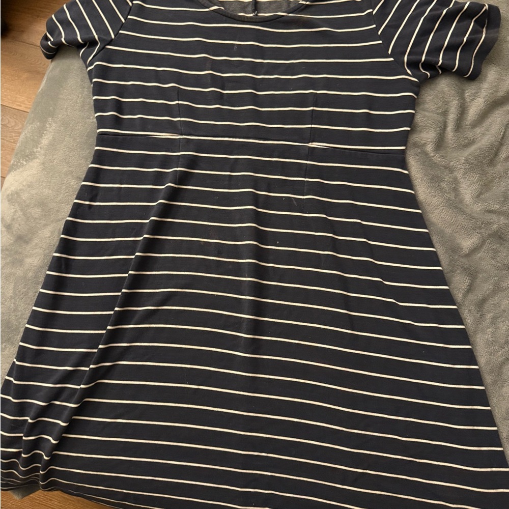 Striped Dark Blue and White Women's Maternity Dress